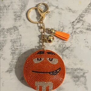 Orange Rhinestone Keychain with Tassel